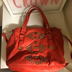 CLEARANCE Orange tote with gold studs
